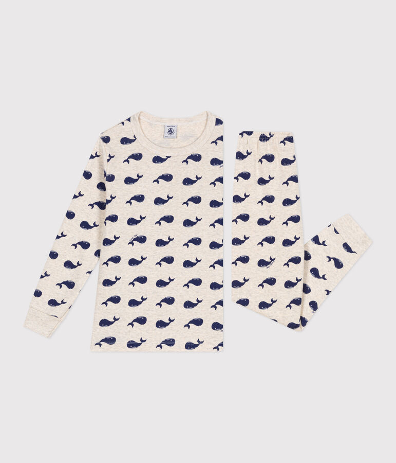 Children's pyjamas in cotton printed with whales MONTELIMAR beige/MEDIEVAL blue