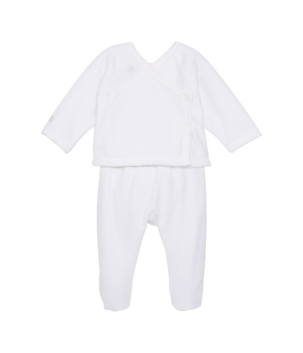 Unisex baby top and trouser set white/grey