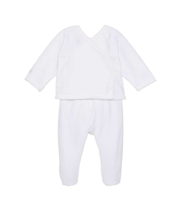 Unisex baby top and trouser set white/grey
