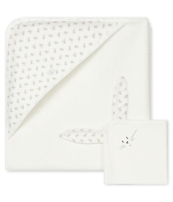 Babies' Square Bath Towel & Comforter Set in Terry and Tube Knit MARSHMALLOW white/MULTICO white