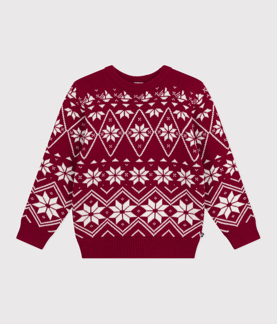 Children's patterned wool and cotton jumper AMARANTE red/AVALANCHE