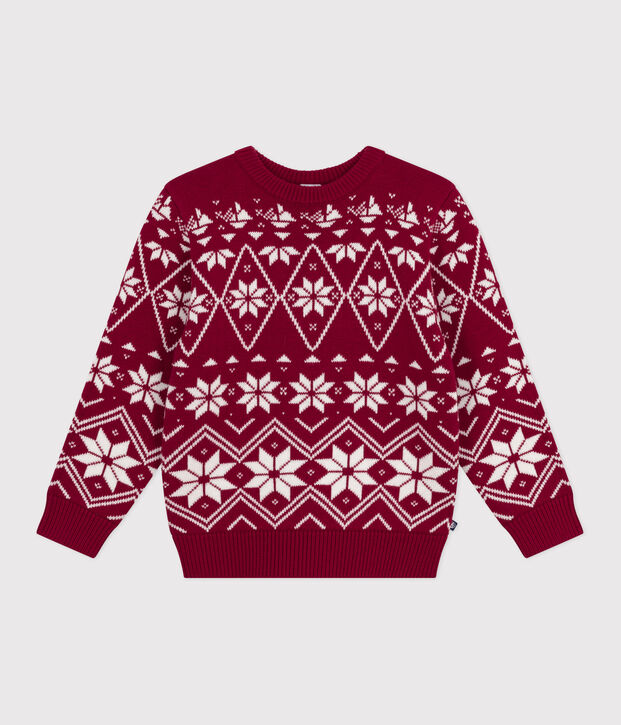Children's patterned wool and cotton jumper red/ecru