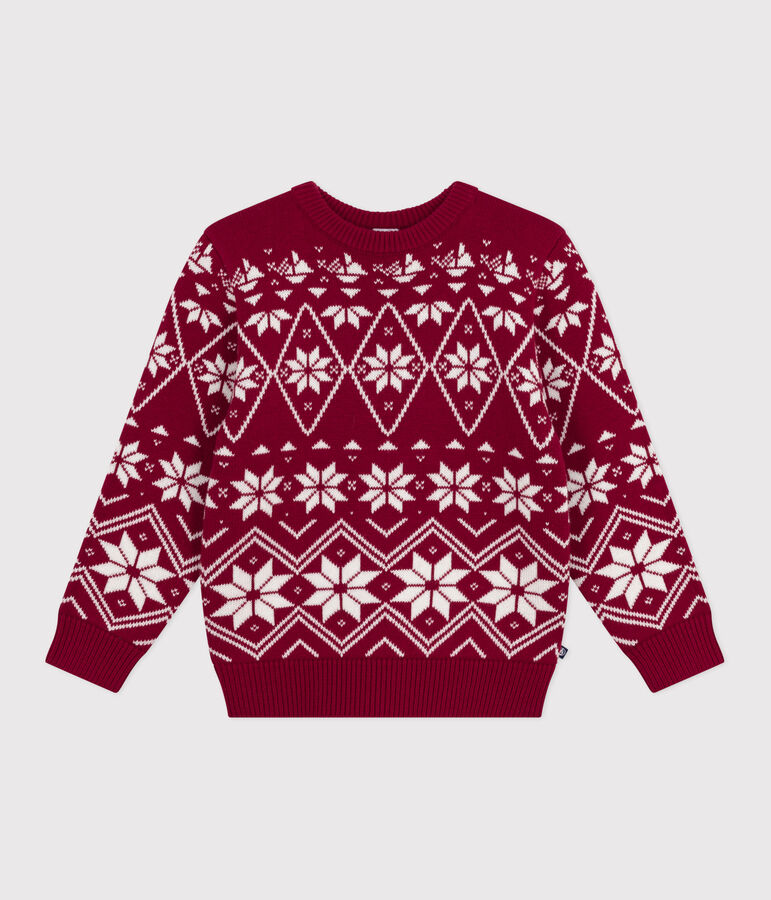Children's patterned wool and cotton jumper red/ecru
