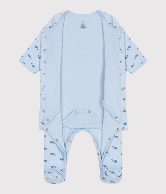 Babies' whale design tube knit bodyjama TOUDOU blue/ALASKA