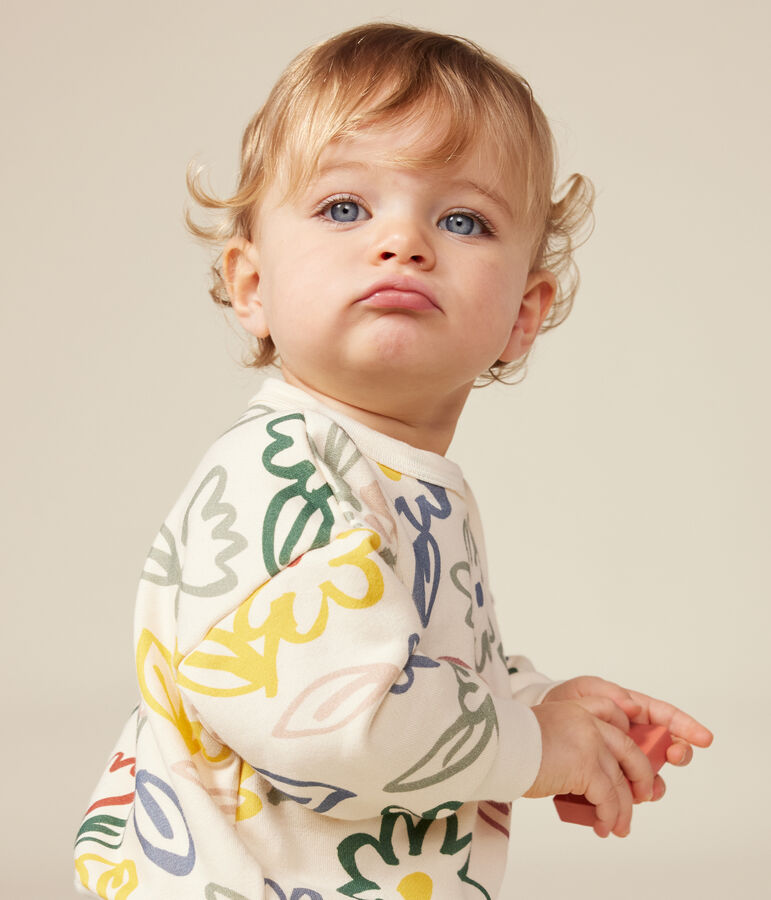 Babies' fleece sweatshirt Ecru/multicolor