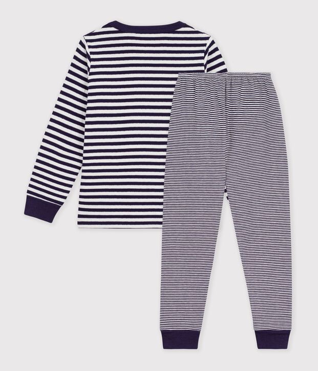 Children's stripy tube knit pyjamas blue/ecru