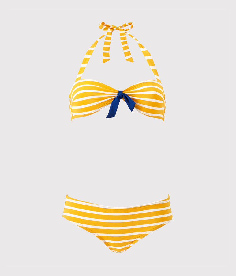 Women's striped two-piece swimsuit yellow/white