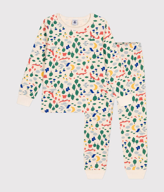Children's forest print brushed fleece pyjamas AVALANCHE white/MULTICO