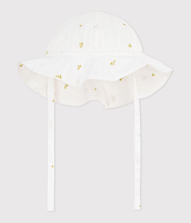 Baby girls' floral print wide brimmed floppy hat white/green