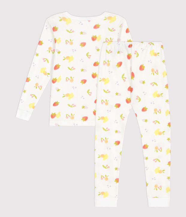 Children's very snug-fitting pyjamas in printed cotton with a fruit print white/multicolor