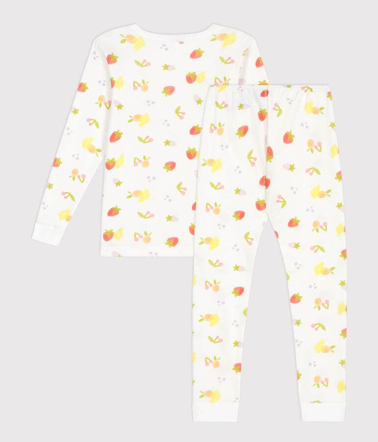 Children's very snug-fitting pyjamas in printed cotton with a fruit print MARSHMALLOW white/MULTICO white
