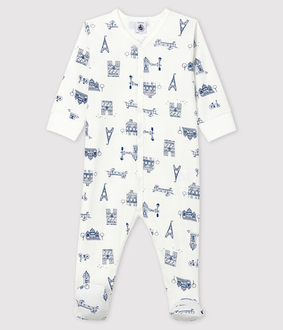 Babies' Paris Ribbed Sleepsuit MARSHMALLOW white/MAJOR blue
