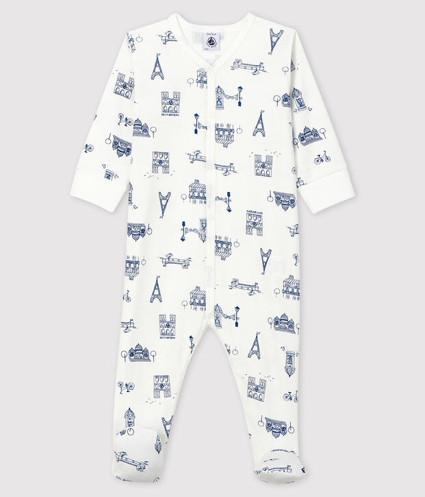 Babies' Paris Ribbed Sleepsuit white/blue