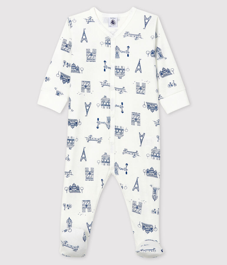 Babies' Paris Ribbed Sleepsuit MARSHMALLOW white/MAJOR blue
