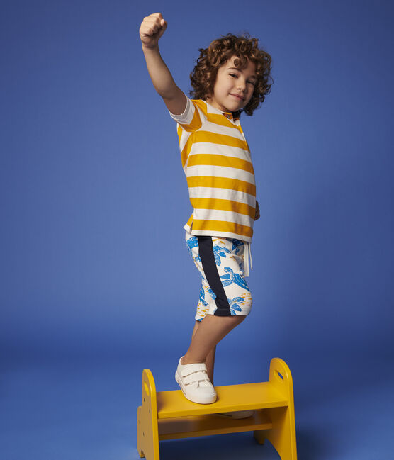 Boys' Short-Sleeved Jersey Polo Shirt TEHONI yellow/MARSHMALLOW white