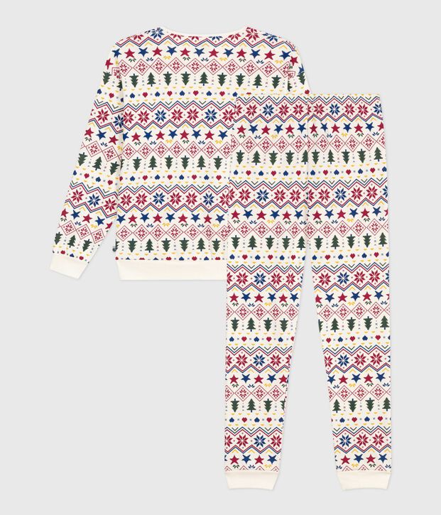 Women's Christmas print cotton pyjamas Ecru/multicolor