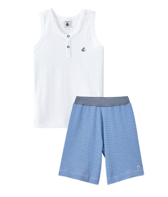 Short pyjama ECUME white/PERSE blue