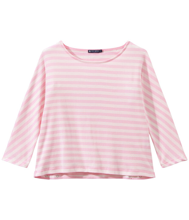 Women's striped long-sleeve tee pink/white