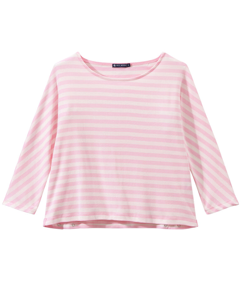 Women's striped long-sleeve tee pink/white