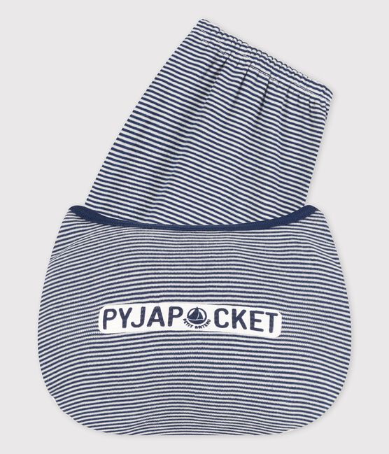 Boys' Blue Pinstriped Short Cotton Pyjamas MARSHMALLOW white/MEDIEVAL blue