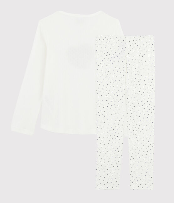 Girls' Mini-Hearts Ribbed Pyjamas MARSHMALLOW white/MEDIEVAL blue