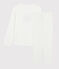 Girls' Mini-Hearts Ribbed Pyjamas MARSHMALLOW white/MEDIEVAL blue