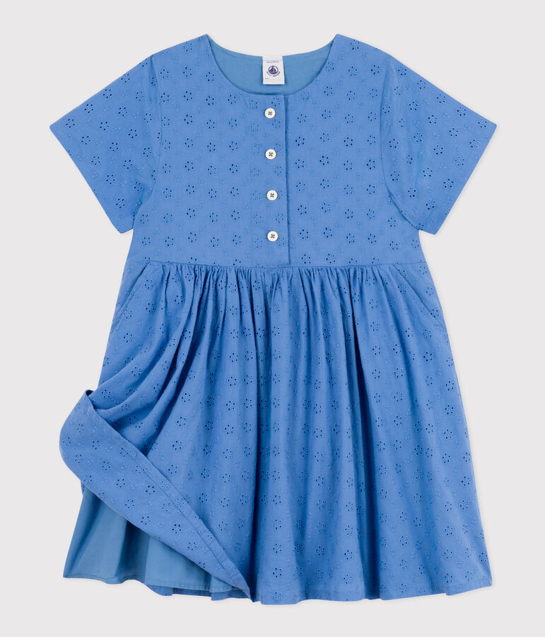 Girls' Short-sleeved English embroidery Dress blue