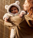 Babies' sherpa snowsuit with ears and a pinstriped lining