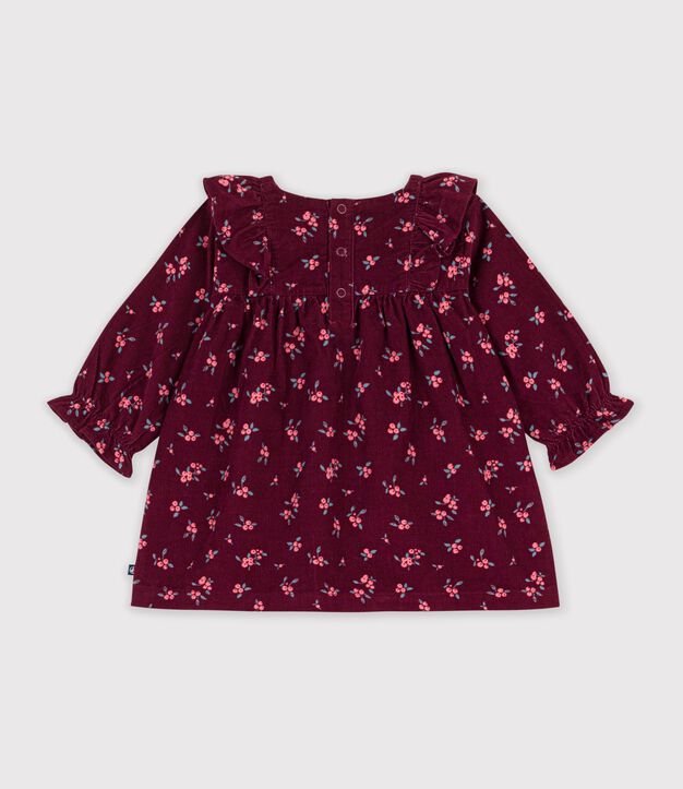 Babies' long-sleeved floral-print velour dress red/multicolor