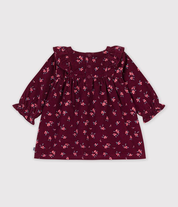 Babies' long-sleeved floral-print velour dress red/multicolor