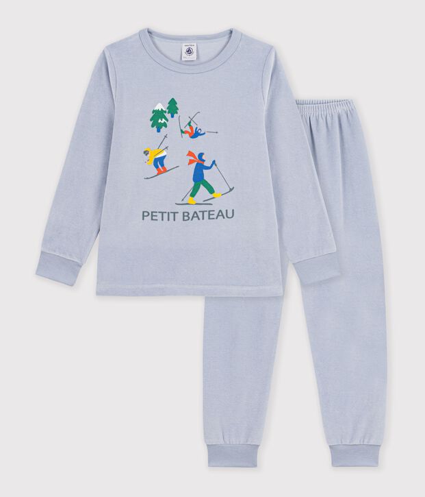 Children's plain velour pyjamas with a skier motif POLAIRE