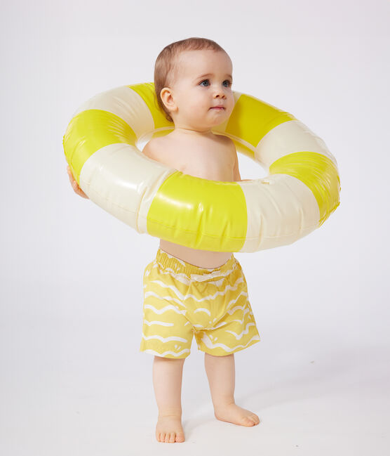 Babies' shark print swim shorts ORGE yellow/MARSHMALLOW white