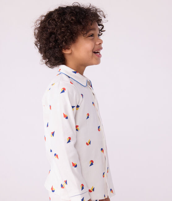 Children's buttoned printed cotton pyjamas MARSHMALLOW /OLYMPIC /MULTICO