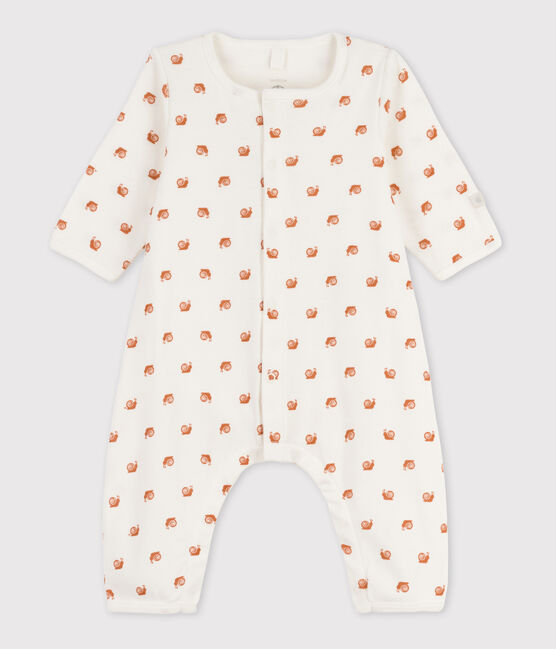Babies' Patterned Footless Cotton Bodyjama MARSHMALLOW white/ECUREUIL