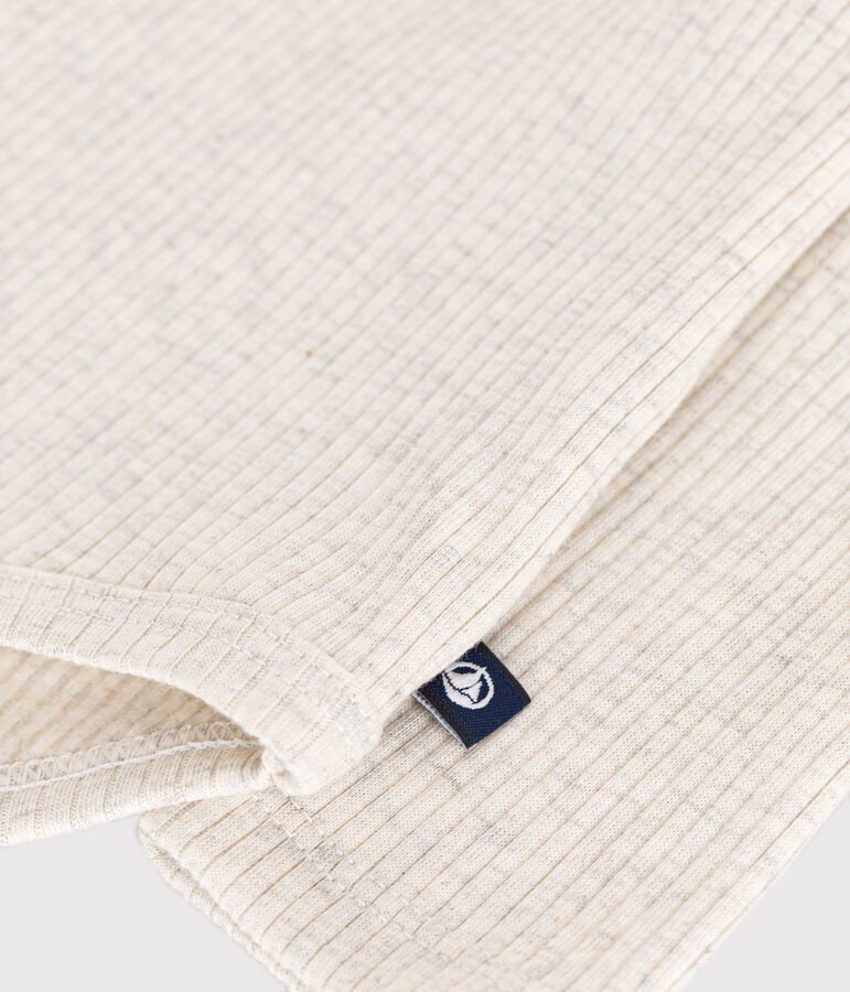 Babies' long-sleeved rollneck cotton bodysuit beige