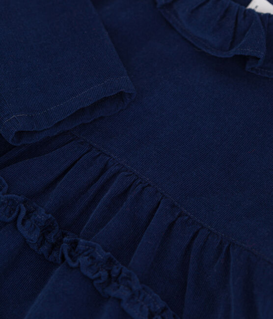 Babies' Long-Sleeved Super Fine Velour Dress BLEU FONCE