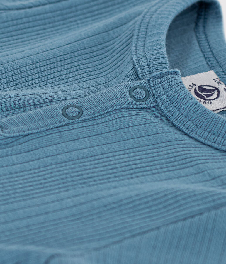 Babies' Short-Sleeved Cotton Bodysuit With Henley Neck blue