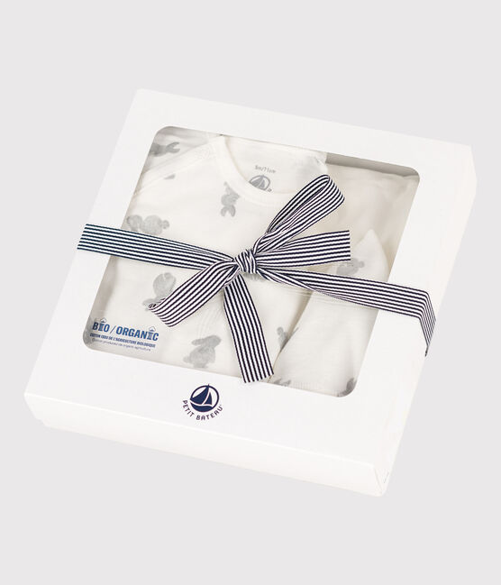 Babies' Cotton Clothing - Pack of 3 MARSHMALLOW white/GRIS grey