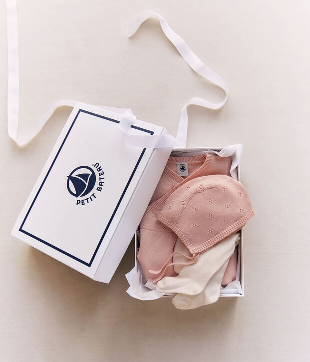 Babies' gift set, with a knitted bonnet, rompers and tights multicolor