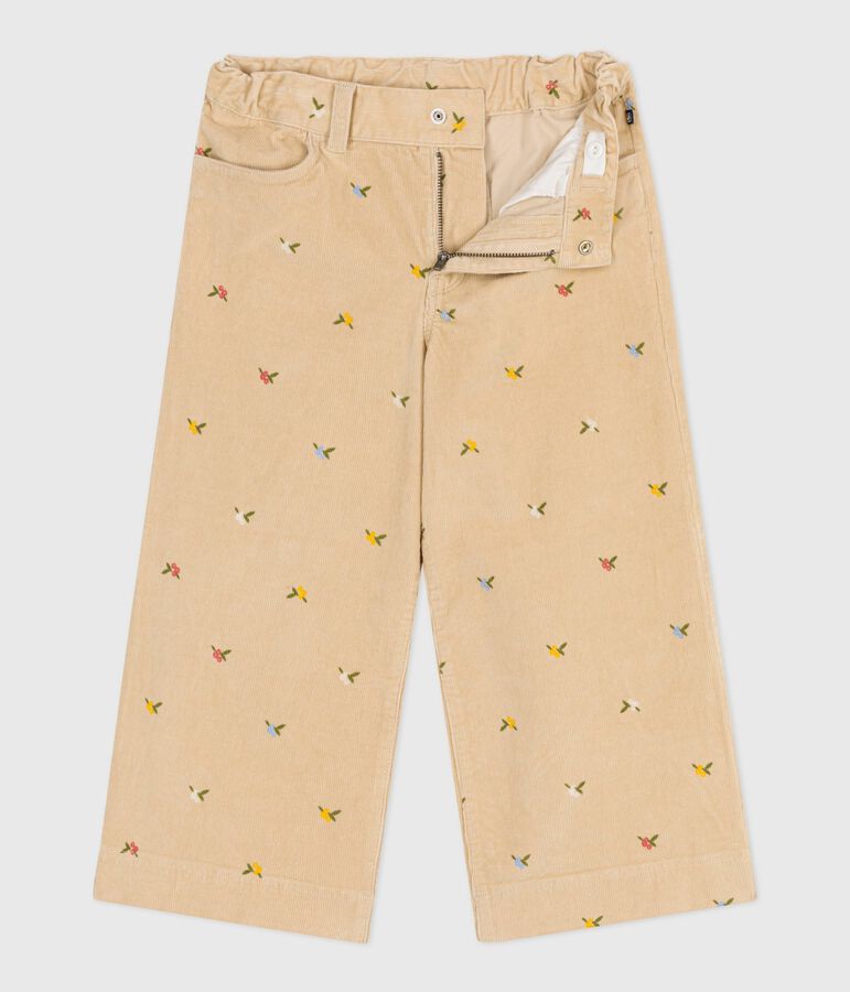 Girls' patterned corduroy trousers beige/multicolor