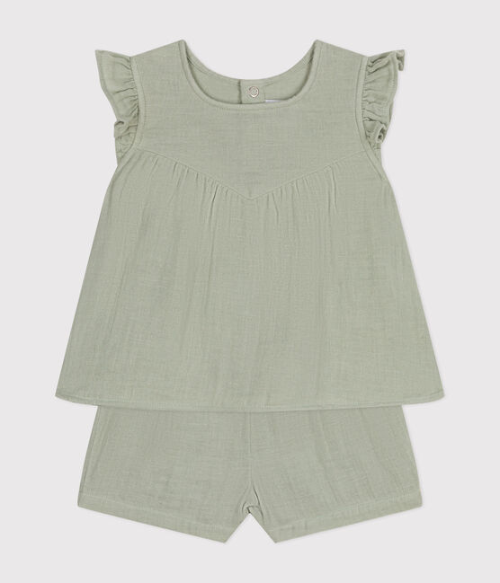 Babies' Cotton Gauze Blouse and Shorts Set HERBIER green
