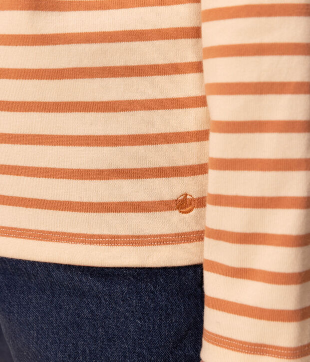 Women's Buttoned Cotton Breton Top Ecru/pink