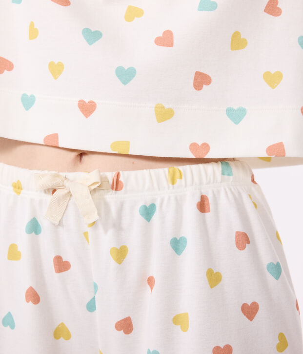 Women's short heart print cotton pyjamas white/multicolor