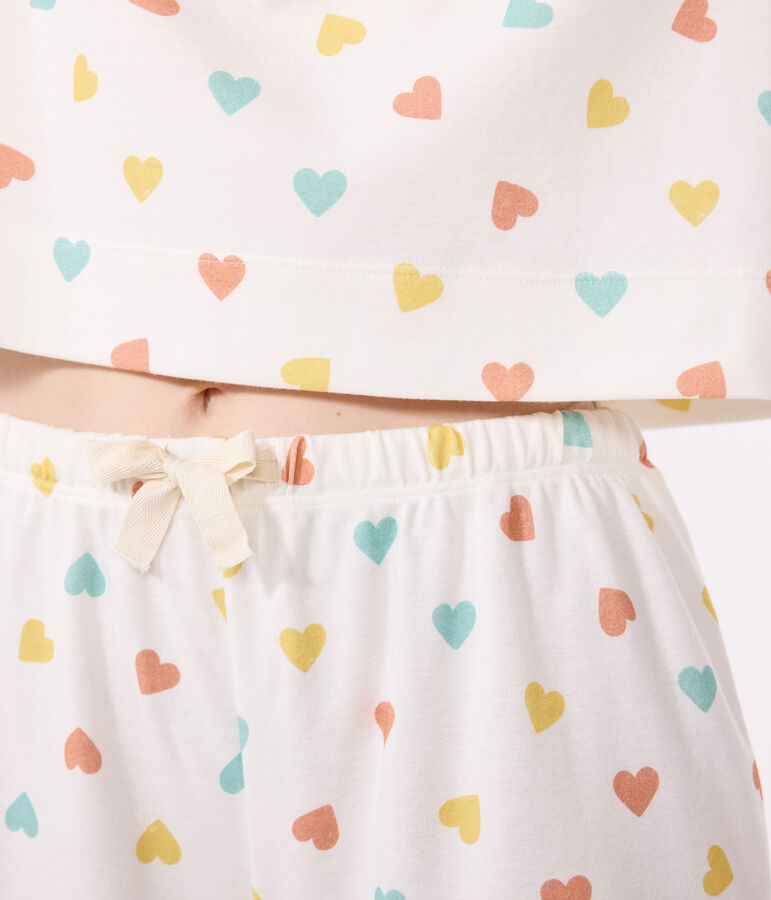 Women's short heart print cotton pyjamas white/multicolor