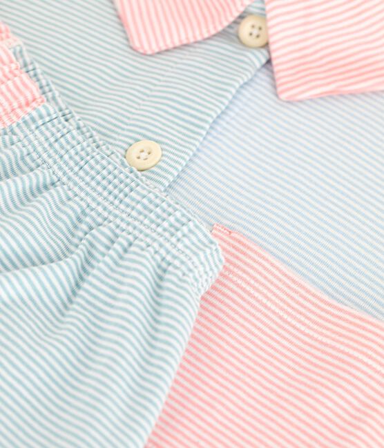 Women's striped cotton button-front pyjama shorts MARSHMALLOW white/MULTICO white