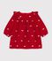 Babies' dress in velour with long sleeves and bow motif embroidery red/ecru