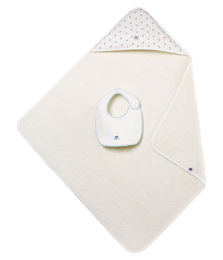 Baby boys' square bath towel and bib. multicolor