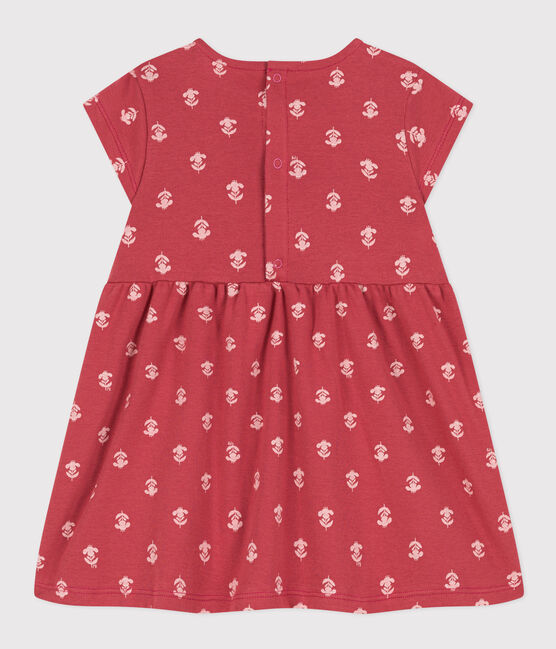 Babies' Short-Sleeved Patterned Cotton Dress PAPI pink/AVALANCHE beige