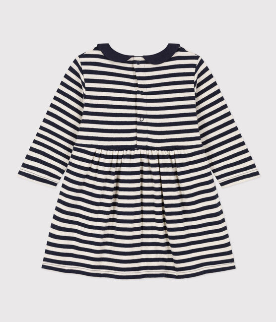 Babies' Long-Sleeved Stripy Tube-Knit Dress SMOKING blue/AVALANCHE
