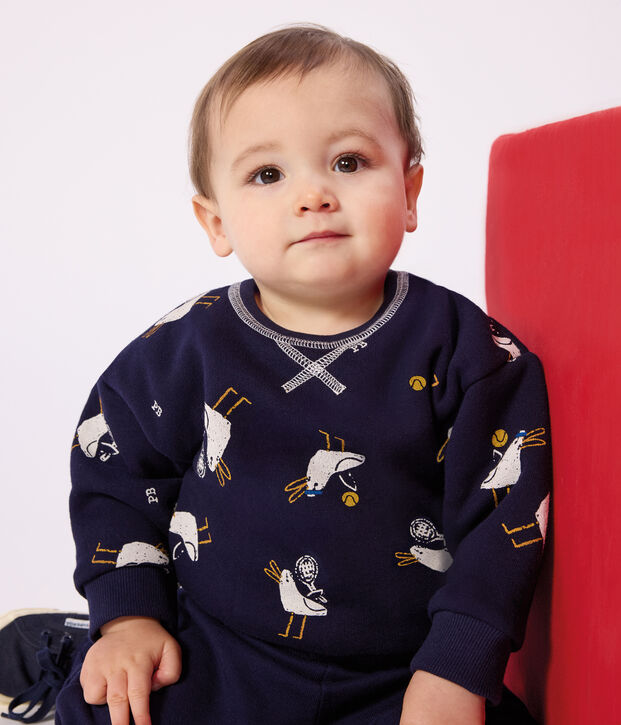 Babies' seagull print cotton hoodie blue/multicolor